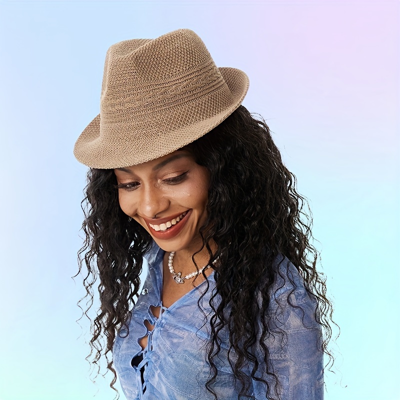 Gelante Wide Brim Summer Fedora Panama Straw Hats With Black Band 