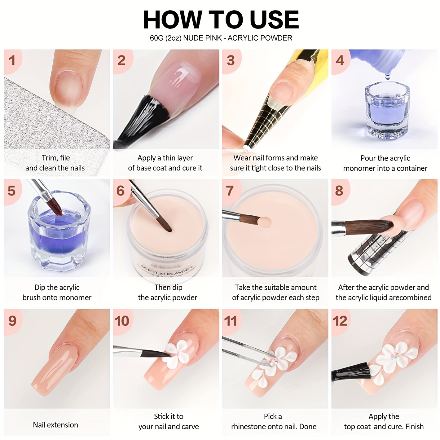 Acrylic Nail Extension Powder 60g Clear Pink