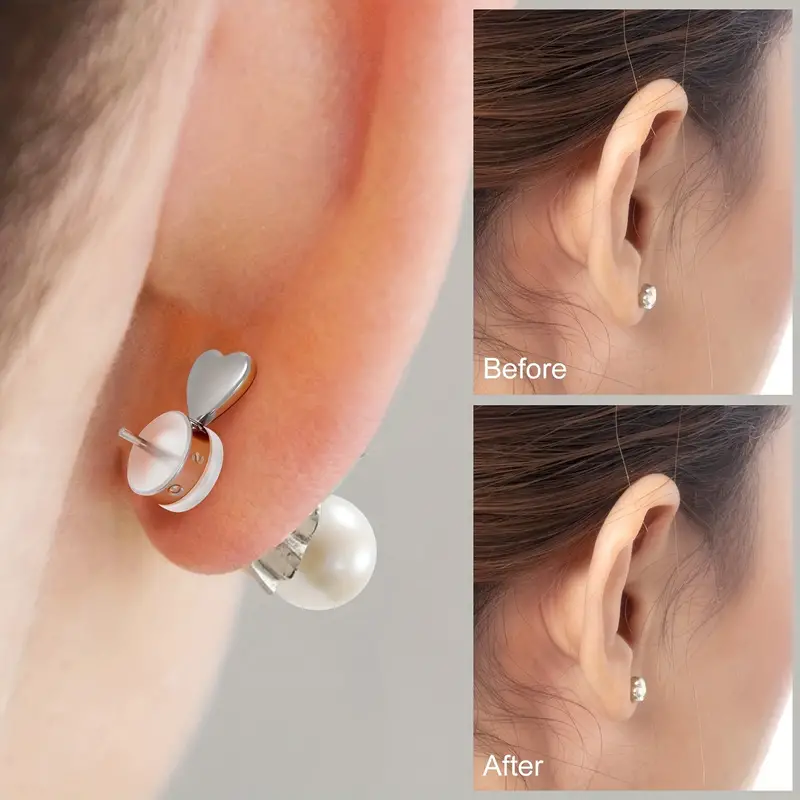 2 Pairs Earring Lifters, Golden Plated Love Earring Backs For Heavy  Earring, Hypoallergenic Silicone Earring Supports Adjustable Secure Earring  Backs