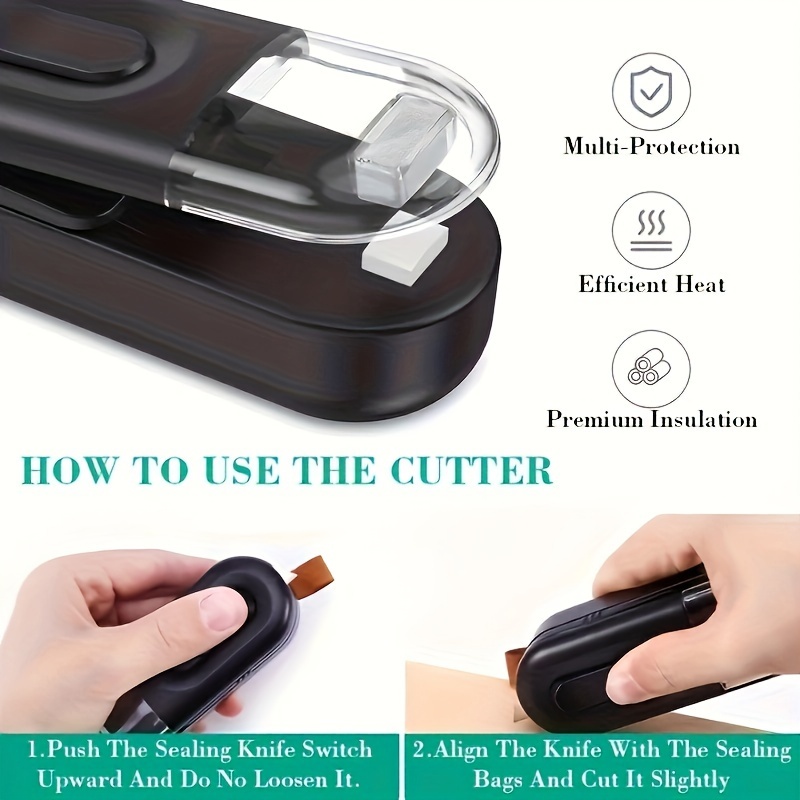 1pc, Mini Bag Sealer, 2 In 1 Heat Sealer With Cutter, Chip Bag Sealer Heat  Seal With Cutter Portable Resealer Machine For Plastic Bags Food Storage  Snacks (not Batteries Included) - Home