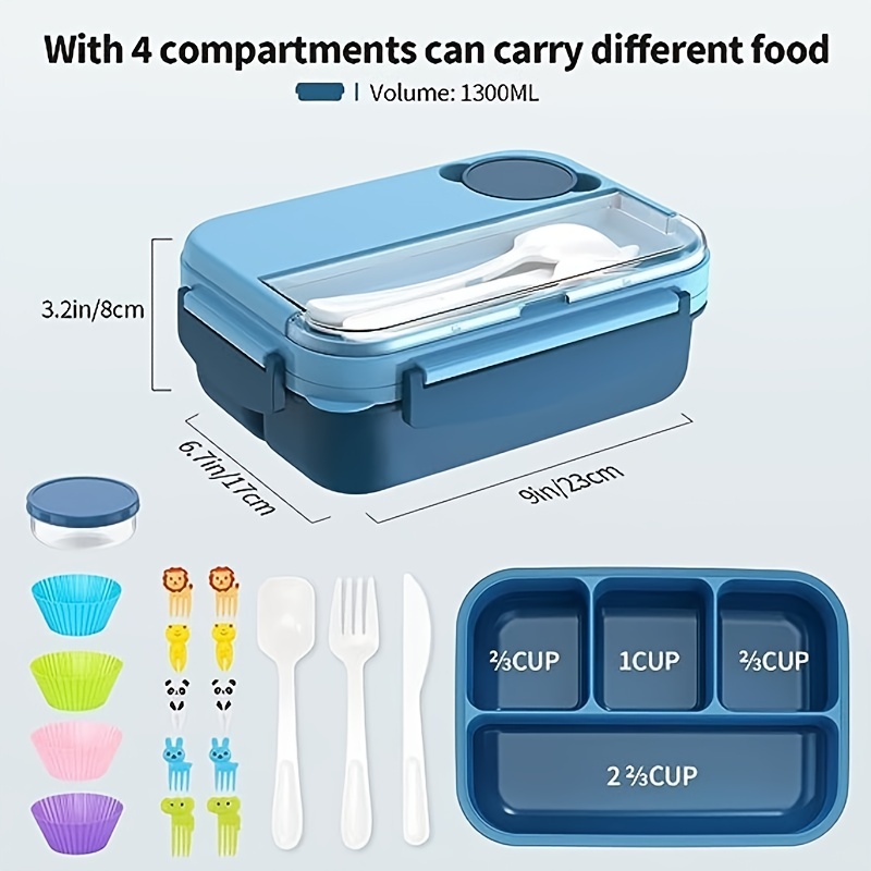 Bento Box, Lunch Box Kids, 1300ml Bento Box Adult Lunch Box With 4  Compartment &food Picks &cake Cups, Lunch Box Containers For Adults/kids/toddler,  L