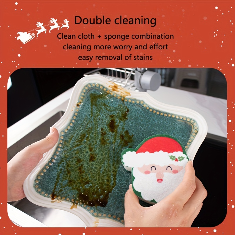 Christmas Sponge Rub Cartoon Kitchen Cleaner Sponges Scouring Dish Bursh  Christmas Theme Party Decors Household Cleaning Brush