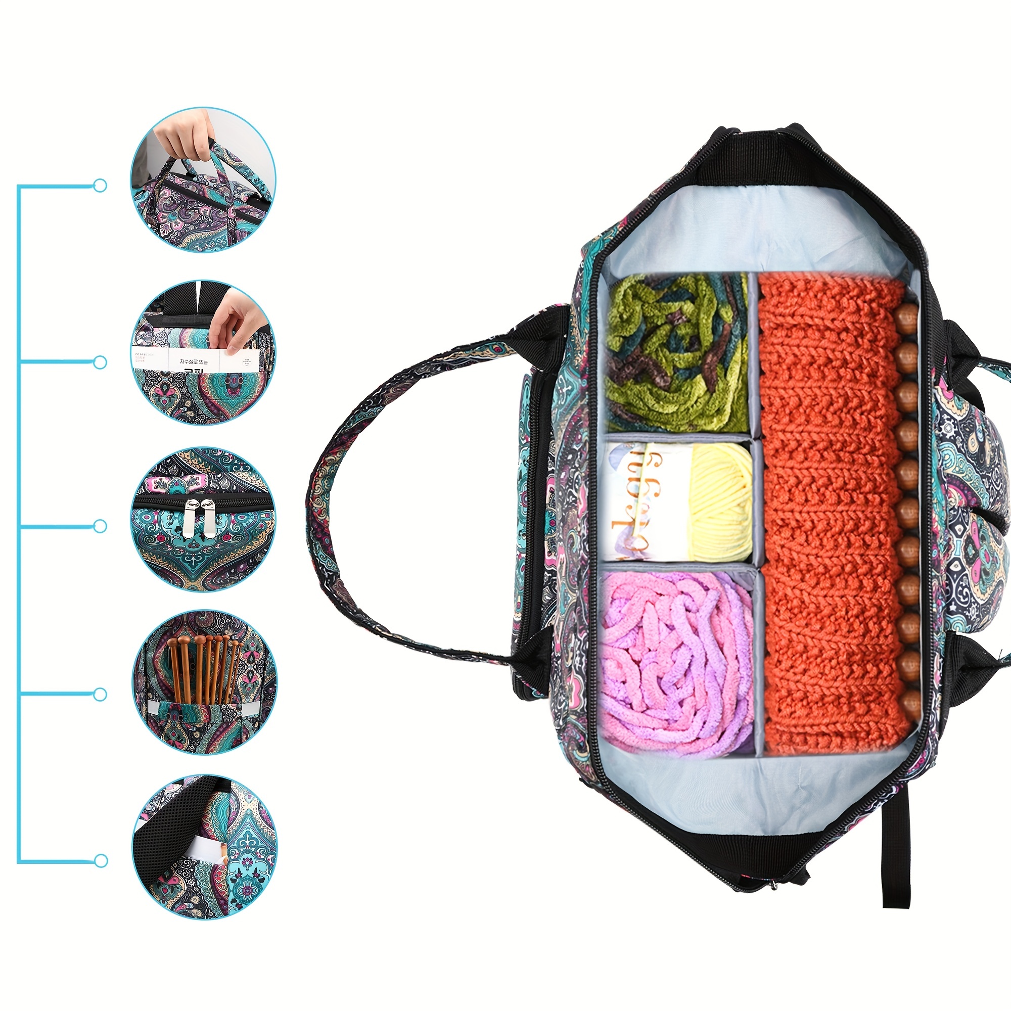 Boho Style Yarn Bag Portable Mommy Bag With Usb Charging - Temu