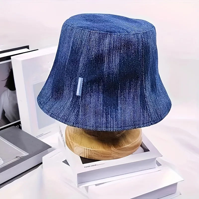 Classic Blue Denim Bucket Hat Trendy Washed Distressed Casual Basin Hats  Breathable Fisherman For Women - Temu Bahrain