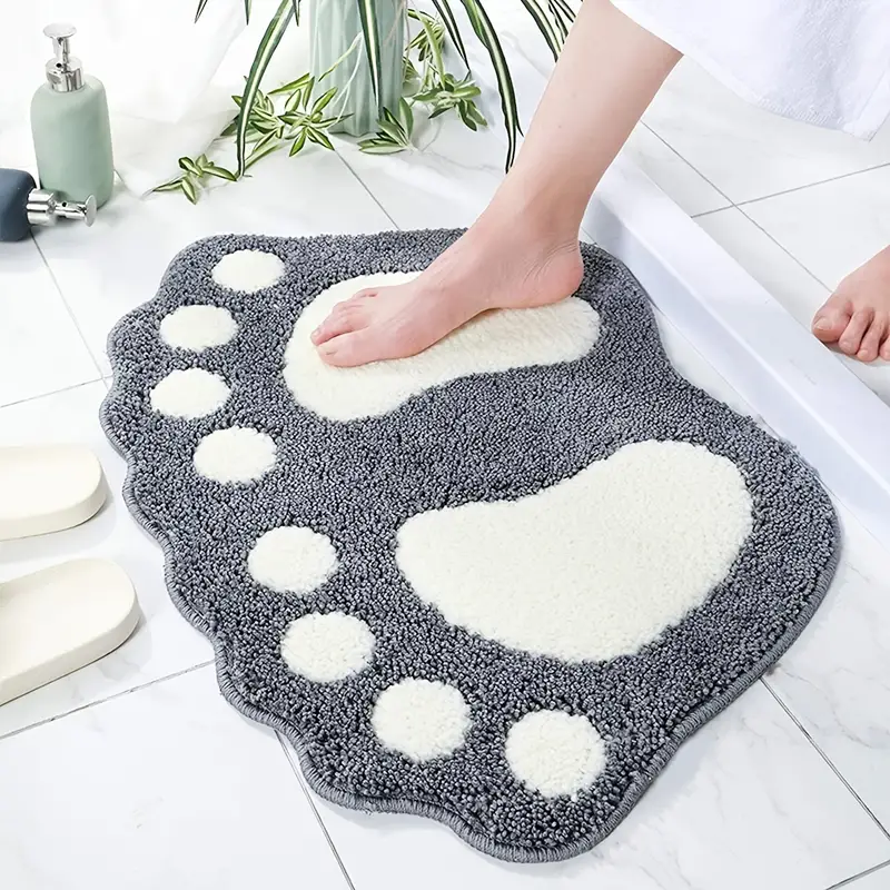 1pc footprint pattern microfiber bath mat super absorbent floor mat non slip gray bathroom rug details 1