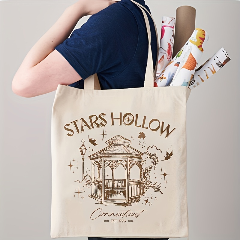 

1pc Canvas Shopping Bag, Portable Shoulder Bag, Trendy Large Capacity Tote Bag For Daily Life