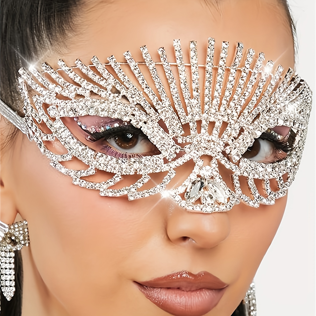 Sparkly Rhinestones Face Masks Crystal Mesh Mask Shine Masquerade