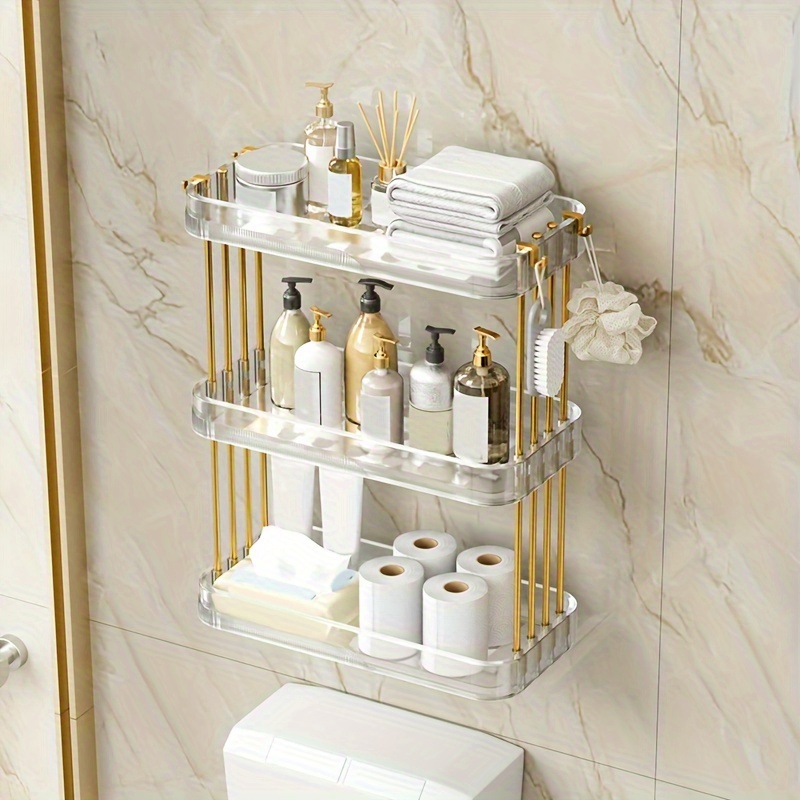2/3 Layers Bathroom Shelf With Free Punching Wall Hanging Toilet Storage  Organizer - Convenient And Stylish Bathroom Accessories - Temu