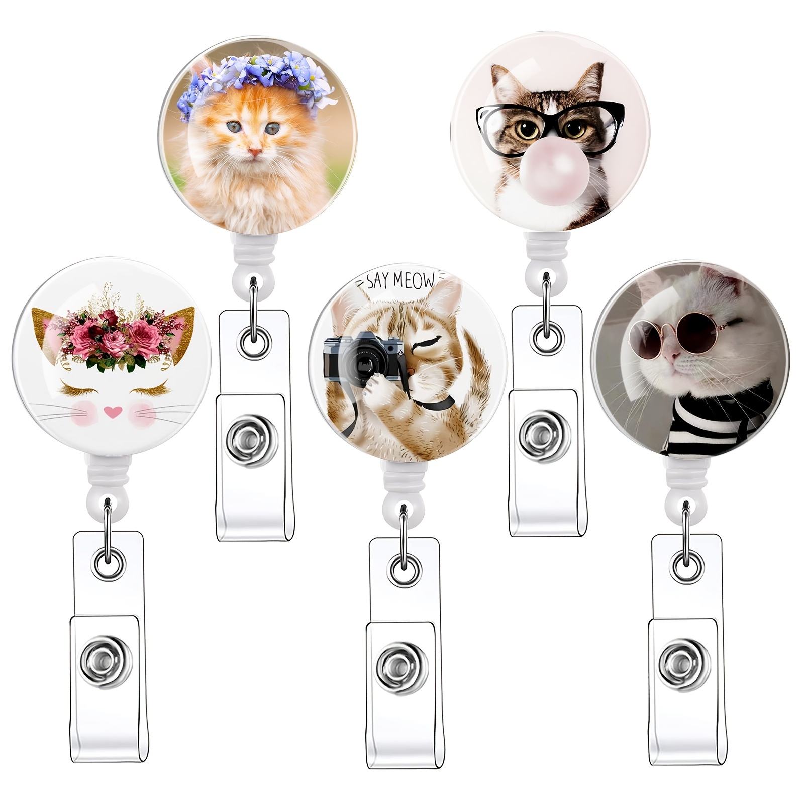 Flower,pcs Funny Cat Badge Reels Retractable Badge Holders, Nurse Badge Reel Cute Badge Reel Retractable Lanyards for ID Badges, Nurse Accessories