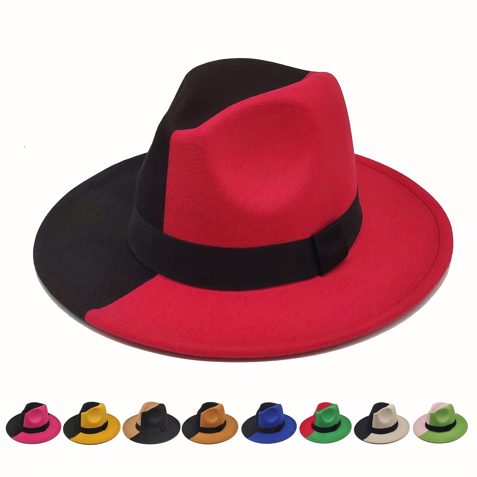 Black&Khaki Funky 1pc Hat, Men's Wide Brim Fedora Hat Two Tone and for Women,Temu
