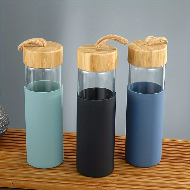 Glass Water Bottle With Bamboo Lid And Silicone Cover Leak - Temu