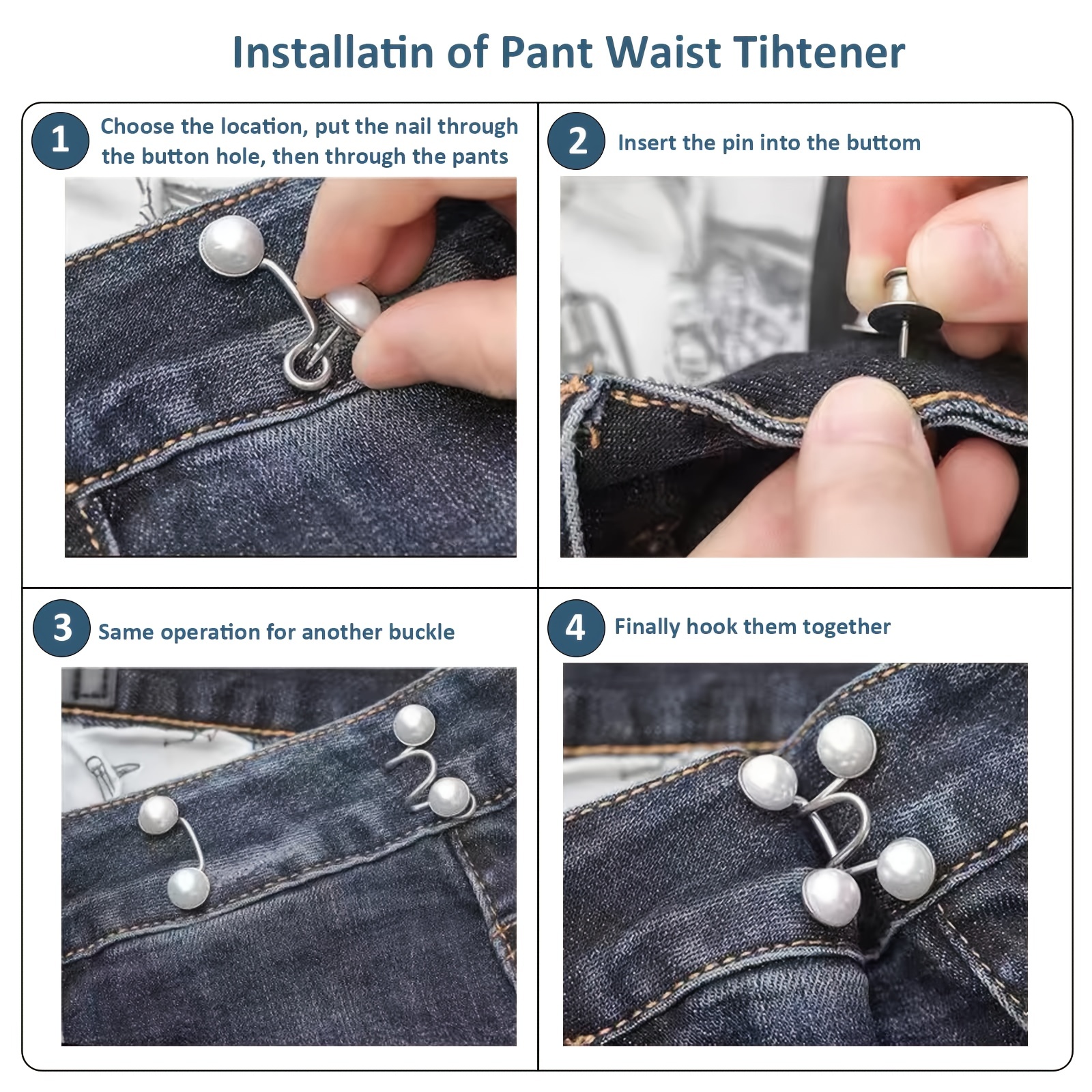 Thinp 4 Sets Jean Button Pins, No Sewing Required Pant Waist Tightener  Adjustable Waist Buckle Extender Set Detachable Button Pins for Jeans Pants