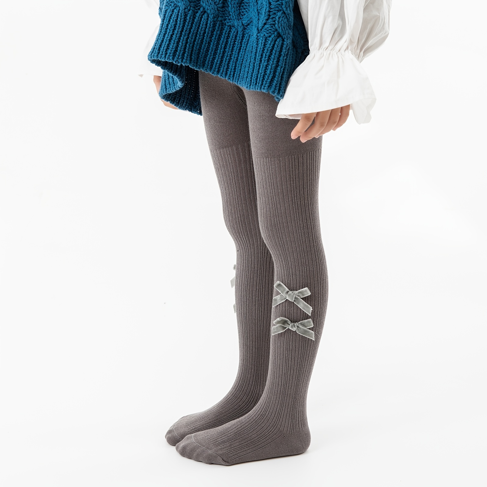 Girls Tights Cable Knit Seamless Leggings With Bow Kids' - Temu
