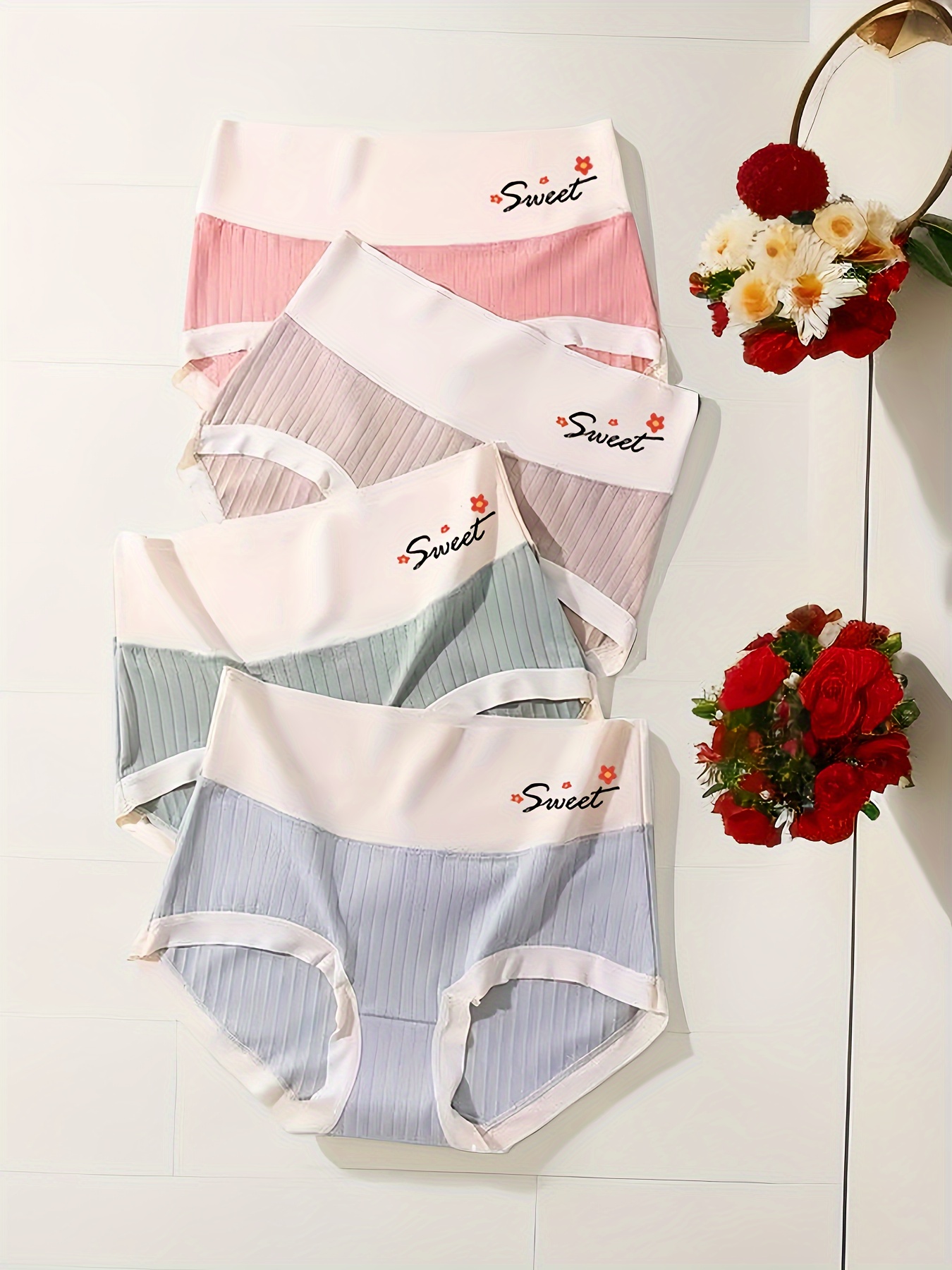 Floral Print Letter Tape Briefs Soft Breathable - Temu Canada