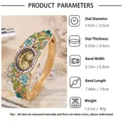 womens watch baroque flower rhinestone quartz cuff bangle watch oval pointer analog wrist watch 4pcs jewelry set gift for mom her details 3