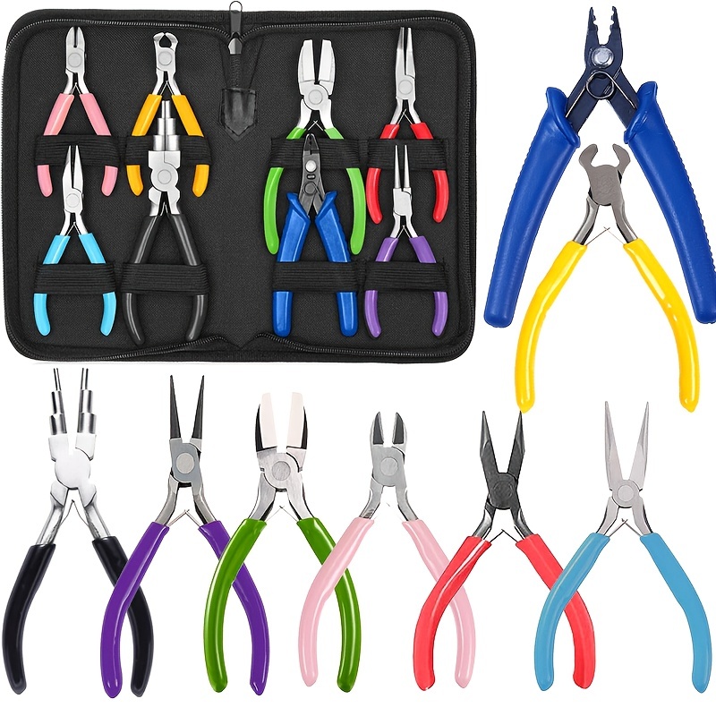 TOOLEAGUE Jewelry Pliers Set 8 Pcs, Mini Jewelry Making Tools Multi-Use for  Jewelry Repair With Storage Bag(Red)