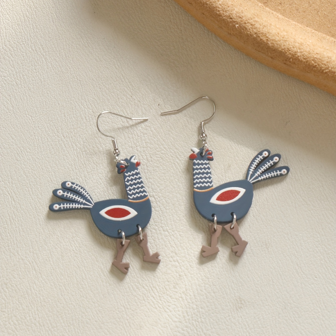 

Funny Blue Chicken Design Colorful Pattern Dangle Earrings Cute Cartoon Style Acrylic Jewelry Creative Female Gift