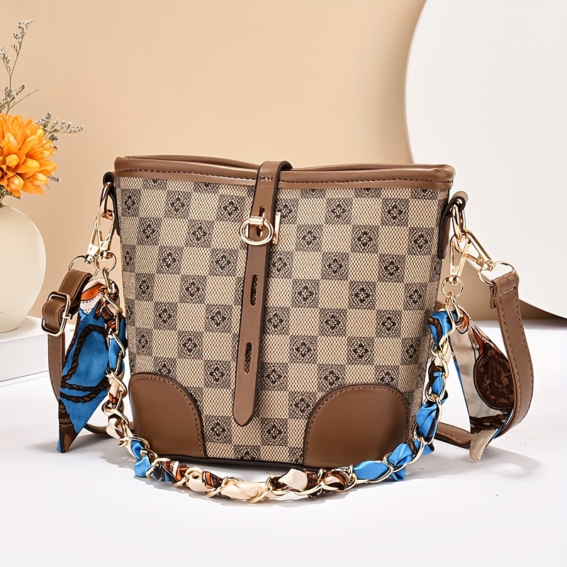 Geometric Pattern Boston Hand Bag, Scarf Decor Crossbody Cylinder Bag,  Fashion Zipper Shoulder Purse - Temu Austria