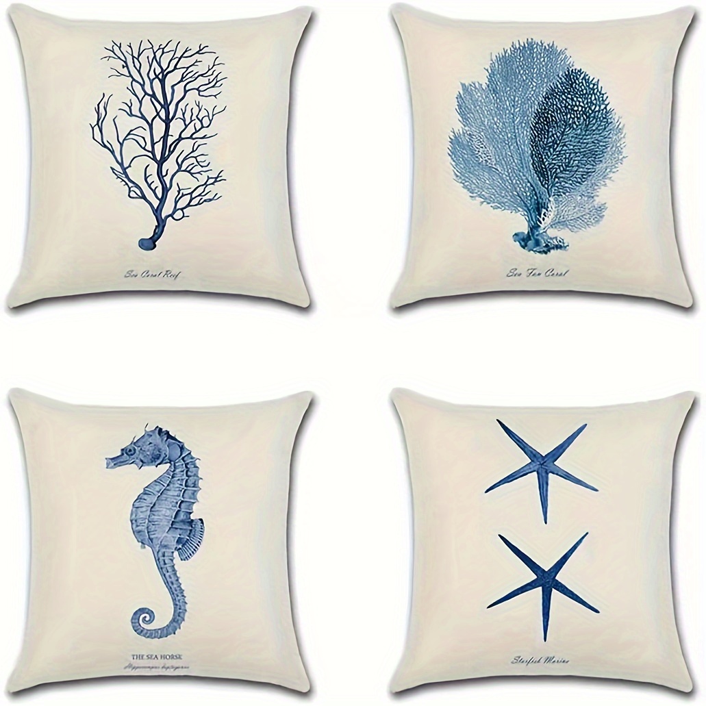 Nautical Ocean Style Cotton Linen Pillow Covers Beach House - Temu