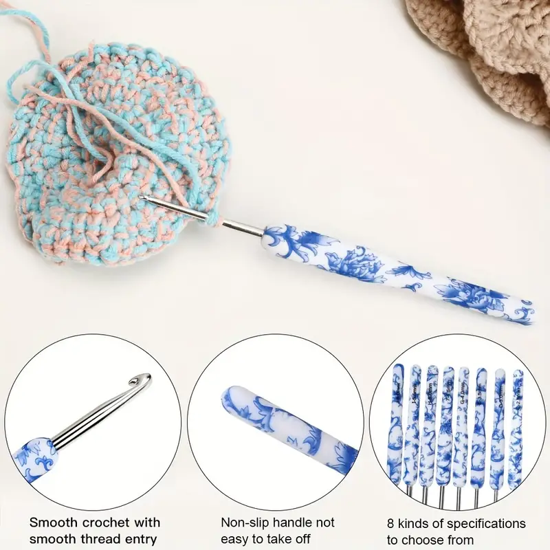 8pcs Crochet Hooks Set, 8 Size Blue And White Porcelain Pattern Crochet  Hooks For Arthritis Hands, 2.5mm(B)-6mm(N) Crochet Needles For Beginners,  Ergo