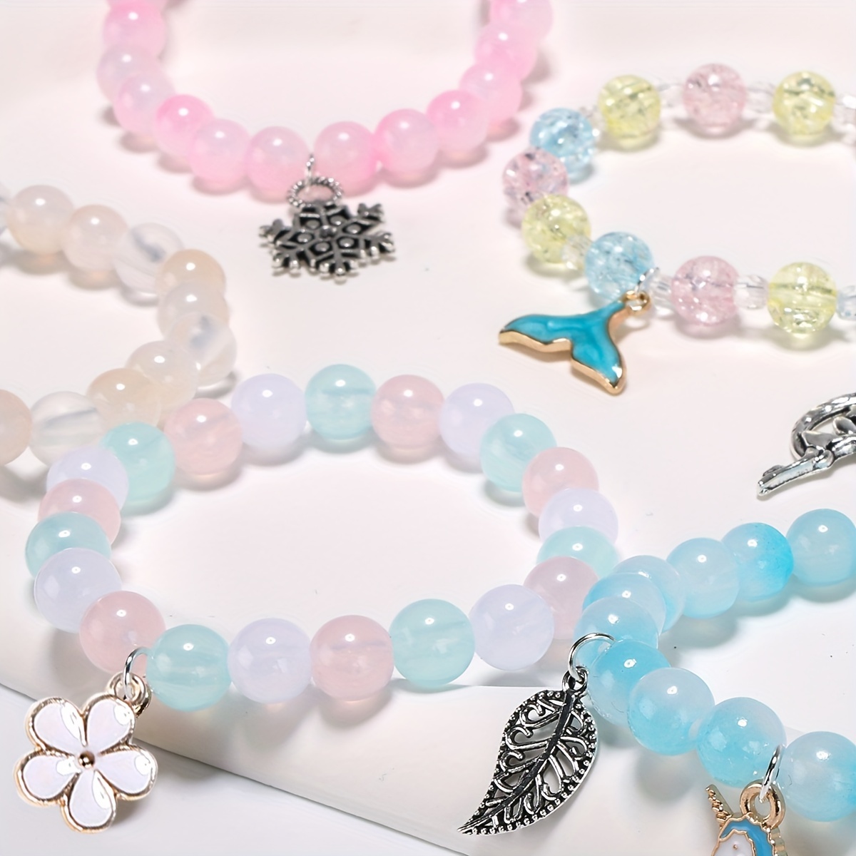 DIY Beads Bracelet Making Kit for Girls Birthday Gift, 8mm Gradient Beads  for Jewelry Making Kit with Pendant