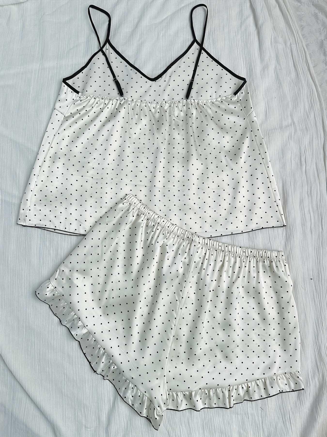 Polka Dot Ruffle Trim Cami Top & Shorts Pajama Set