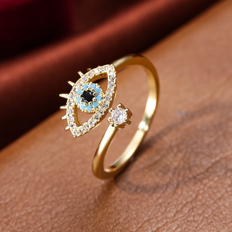 Adjustable Evil Eye Ring with CZ Vintage Style Gemstone Accent