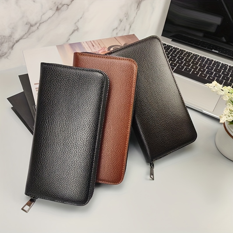 Mens Long Wallet Leather Zipper Large Phone Holder Bag Business Clutch  Handbag