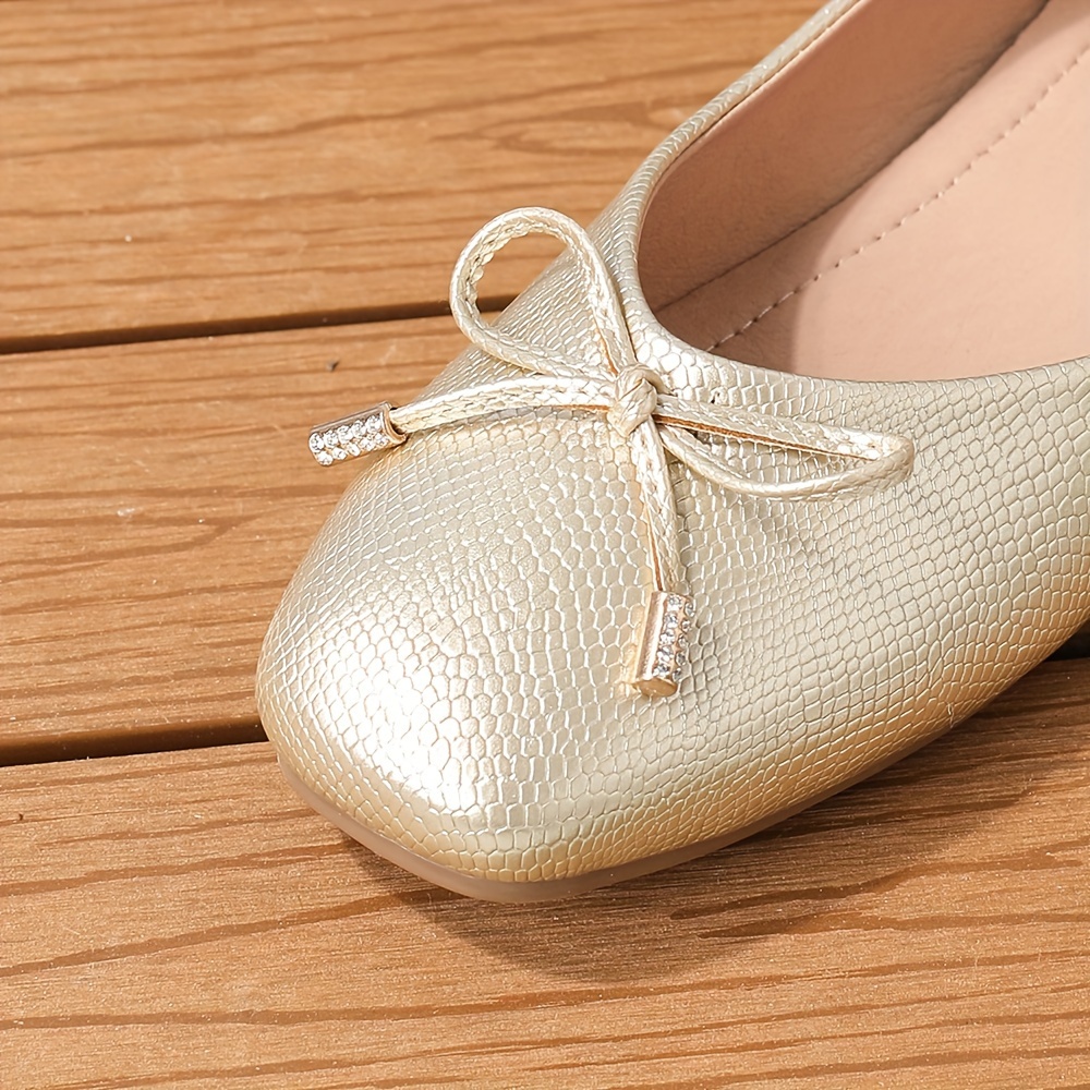 Women s Bow Flat Shoes Fashion Square Toe Golden Shoes match - Temu