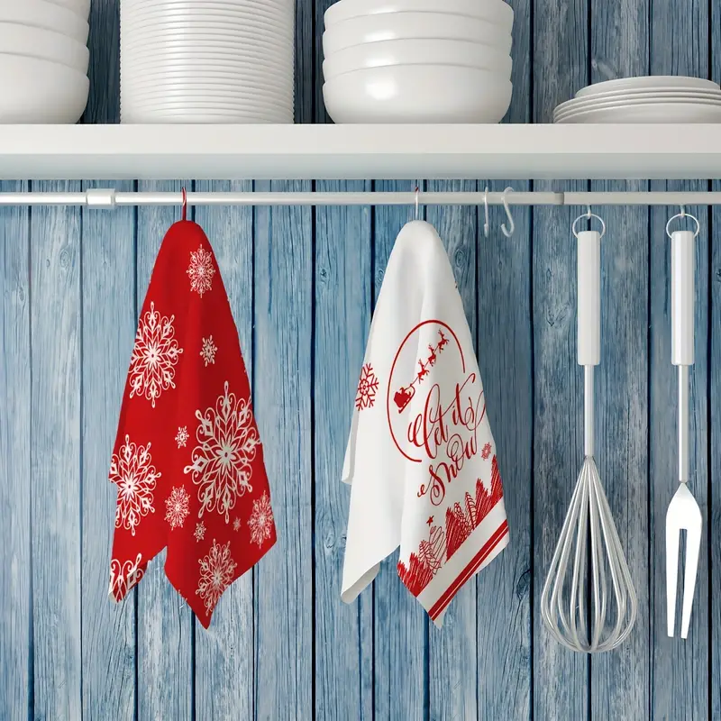 Christmas Pattern Dish Towels, Soft Absorbent Kitchen Towels, Red