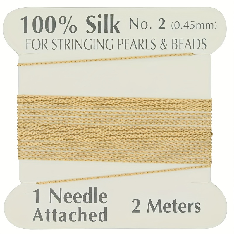 Amber Silk Thread, Silk Beading Cord with Needle Attached, 2