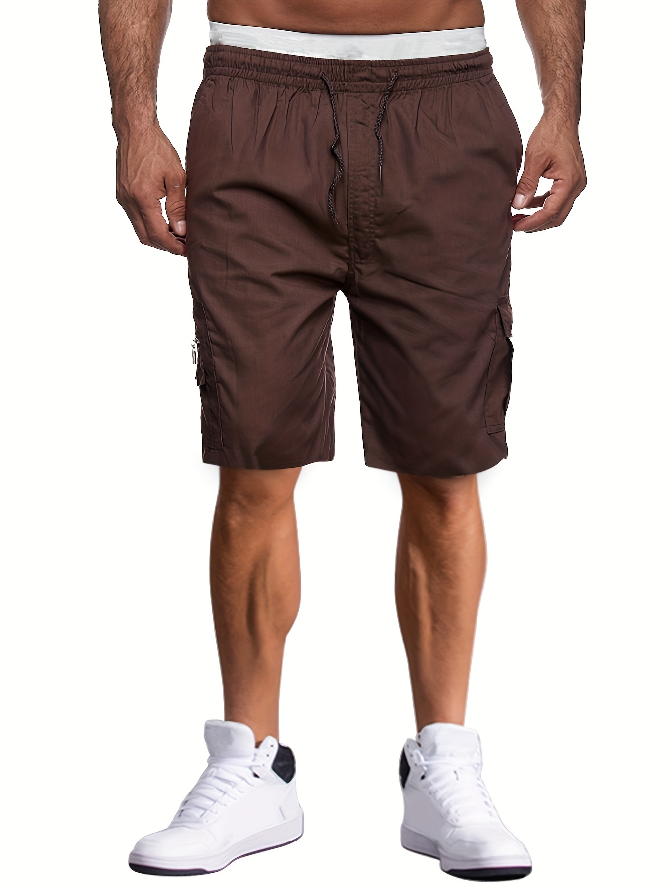 Solid Color Capri Shorts Drawstrings Men's Casual Elastic - Temu