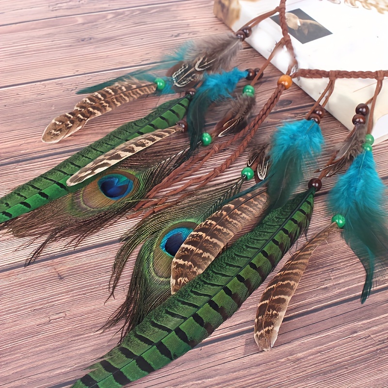 Boho Feather Hair Rope Western Headband Hippie Style Accessory