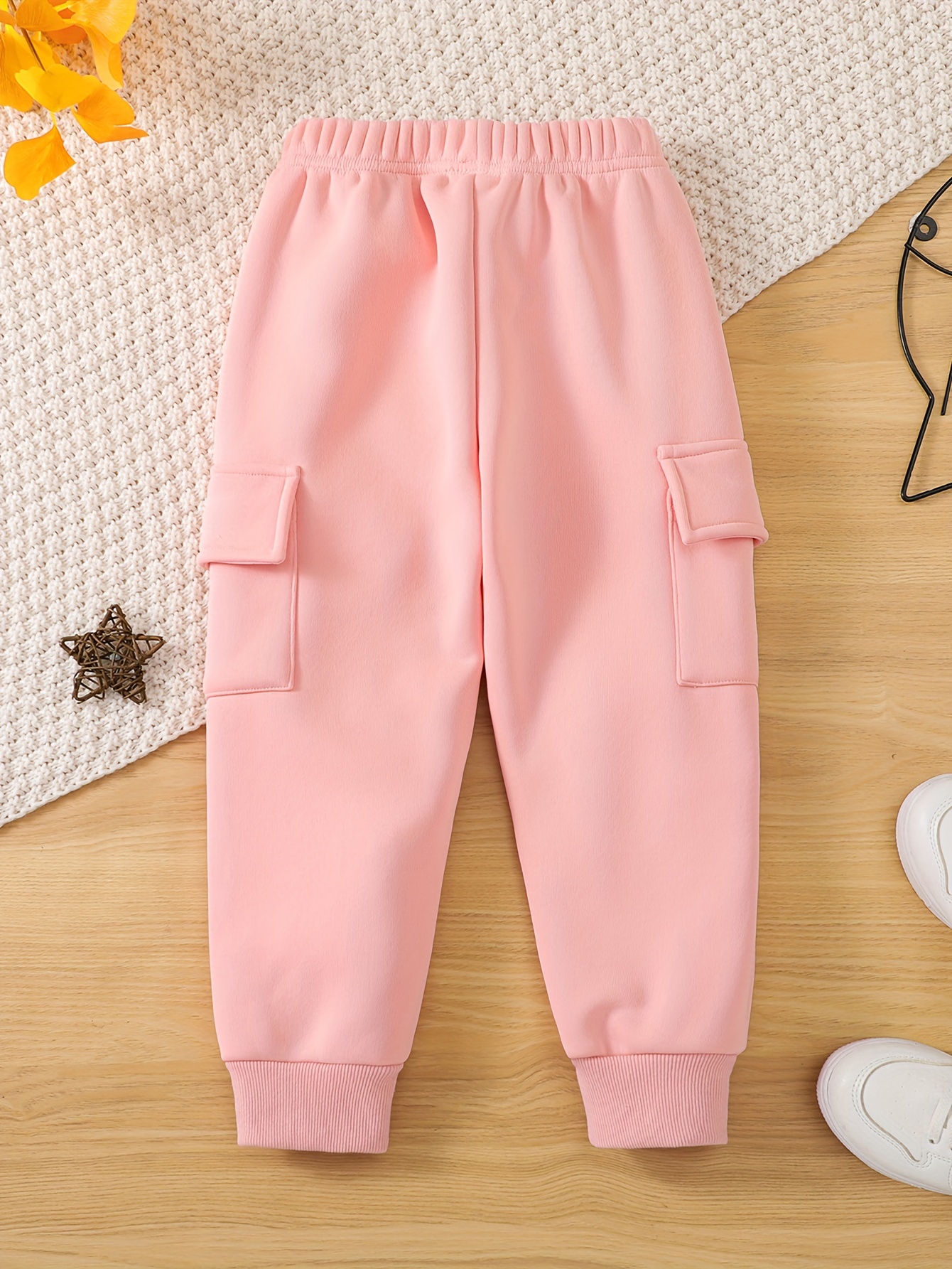 Women's Baby Pink Solid Cargo Joggers
