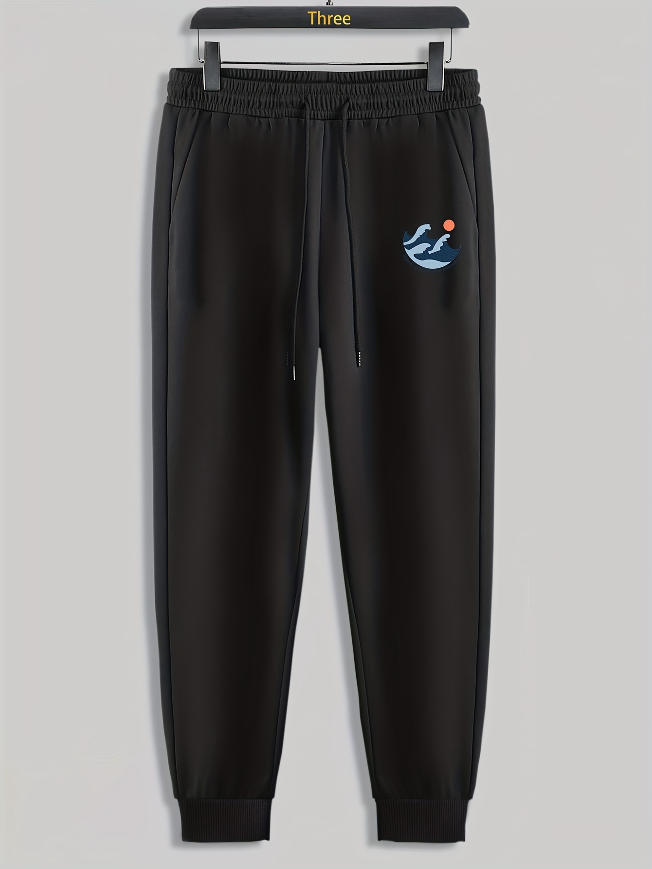 Mens Cartoon Ocean Wave Print Sweatpants Trendy Trousers With