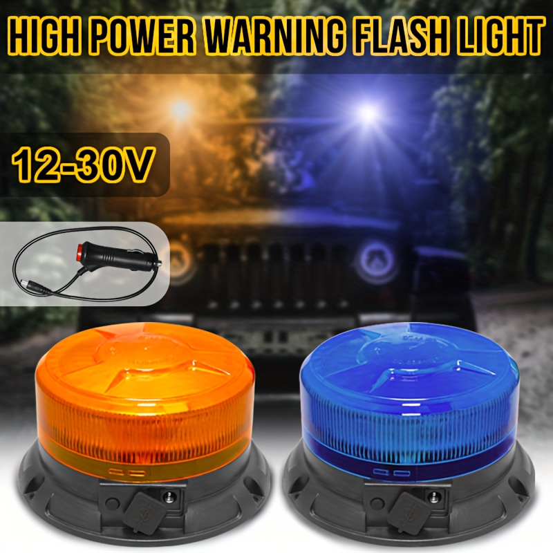 Solar LED Beacon Light 12/24V Wireless Waterproof Amber Warning Lights,  with Magnetic Base, Rechargeable Rotating Strobe Lights for Vehicle  Forklift
