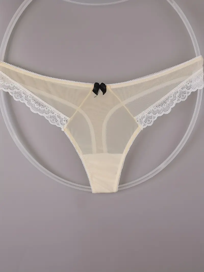 Lace Mesh Thongs Breathable Comfy Low Waist Bow Tie Panties - Temu