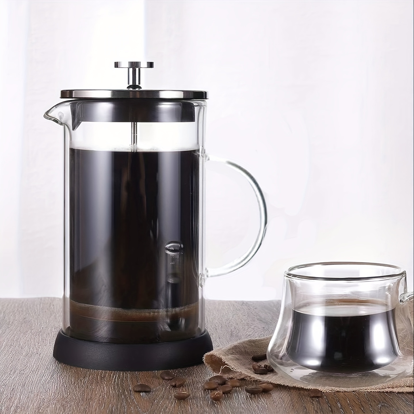 French Press Coffee Maker,, Heat Resistant Thickened Glass, 4 Level  Filtration System, 304 Stainless Steel, Non-slip Silicone Base, Cold Brew Coffee  Press For Home & Camping - Temu