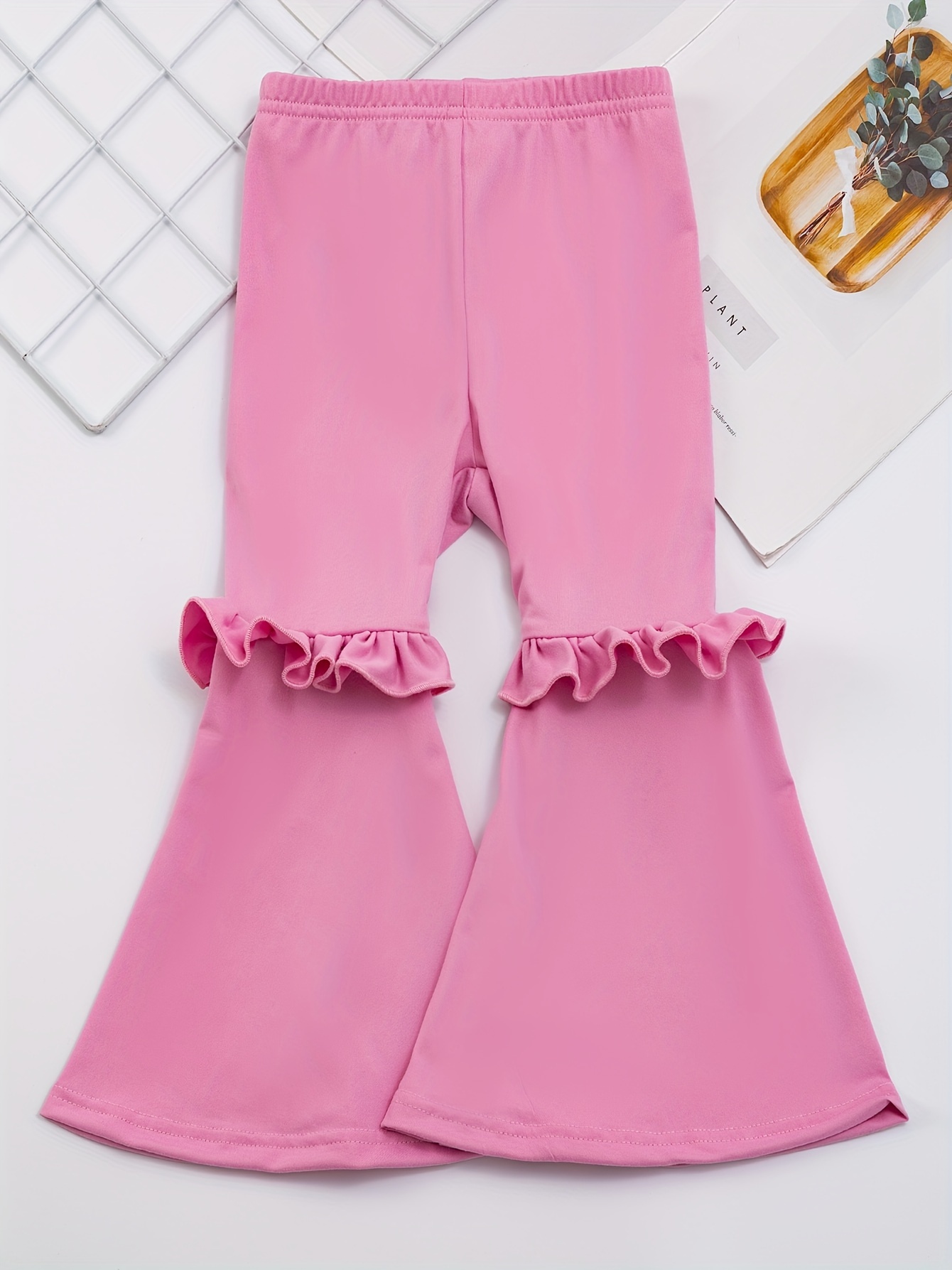 Girls (1 10y) Cute Ruffle Bell bottom Solid Legging Trousers - Temu Canada