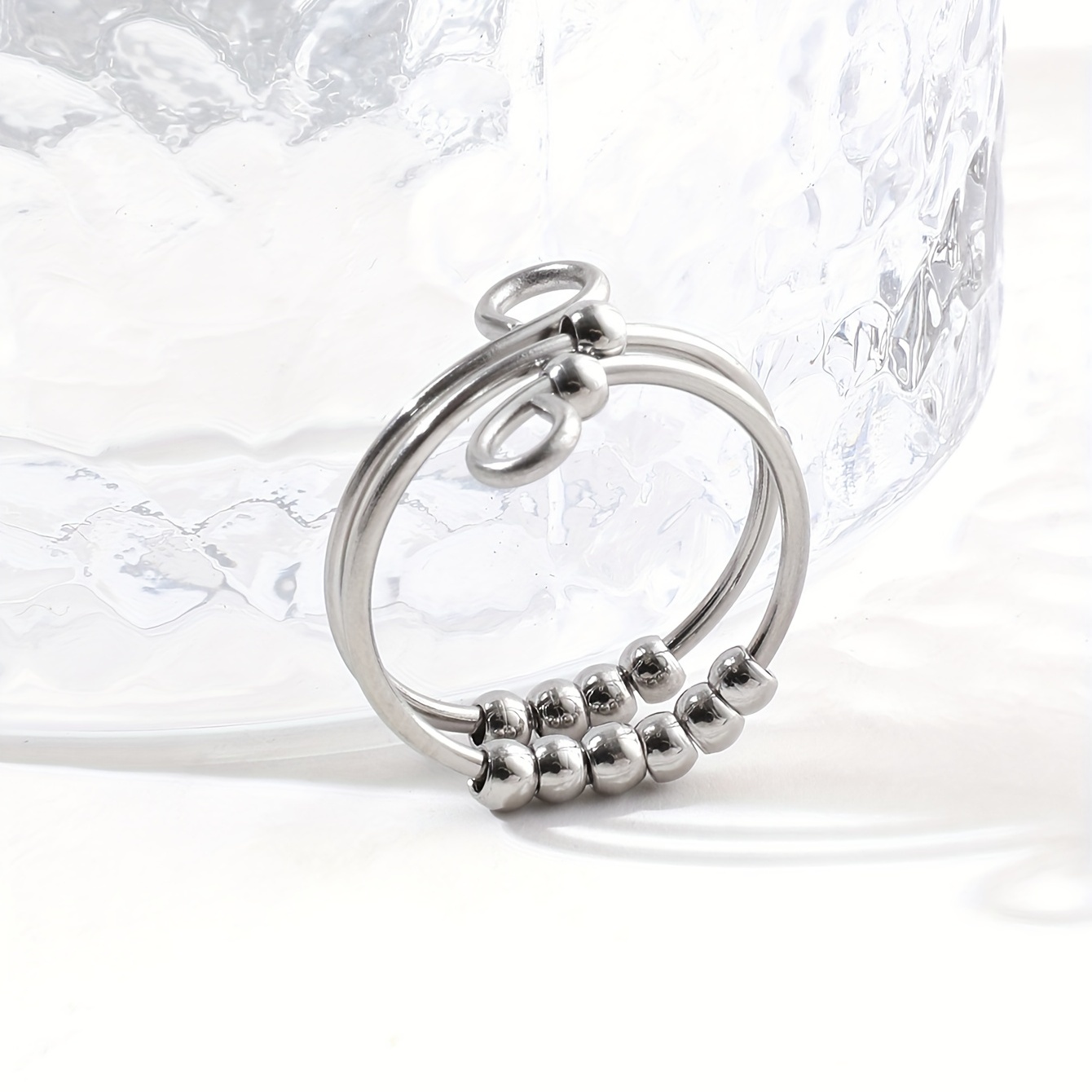 Stainless Steel Anxiety Ring with Spinning Beads - Adjustable Jewelry