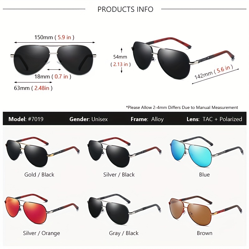 1pc Mens Pilot Polarized Sunglasses Casual Driving Outdoor Casual