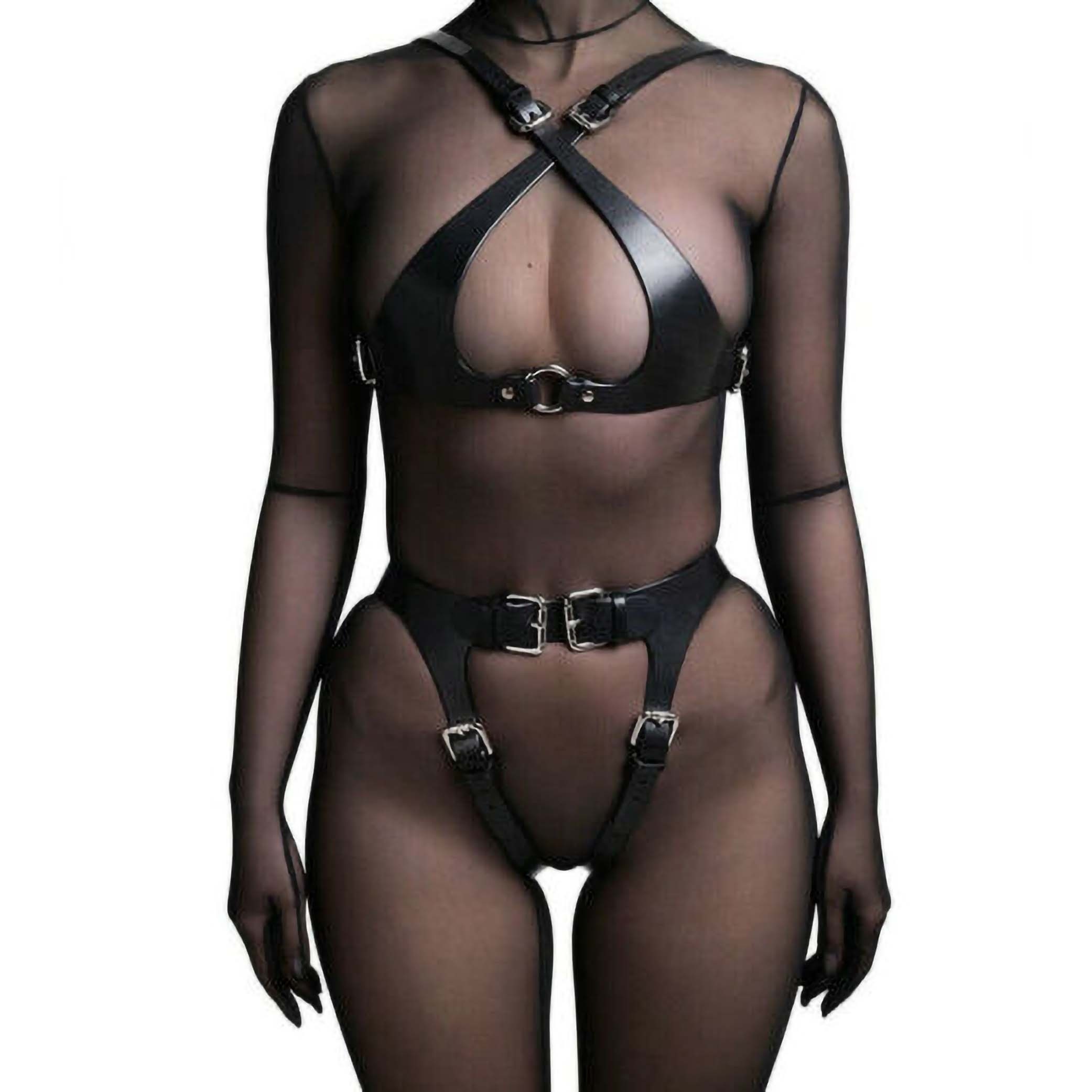 Black Sexy Bra Women Hollow Garters Lingerie Bandage Bra Harness Lingerie  Goth