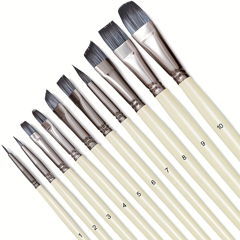 10Pcs/set Candy Color Wooden Handle Nylon Paint Brush Round&Flat Tip  Watercolor Brushes for Drawing Artist