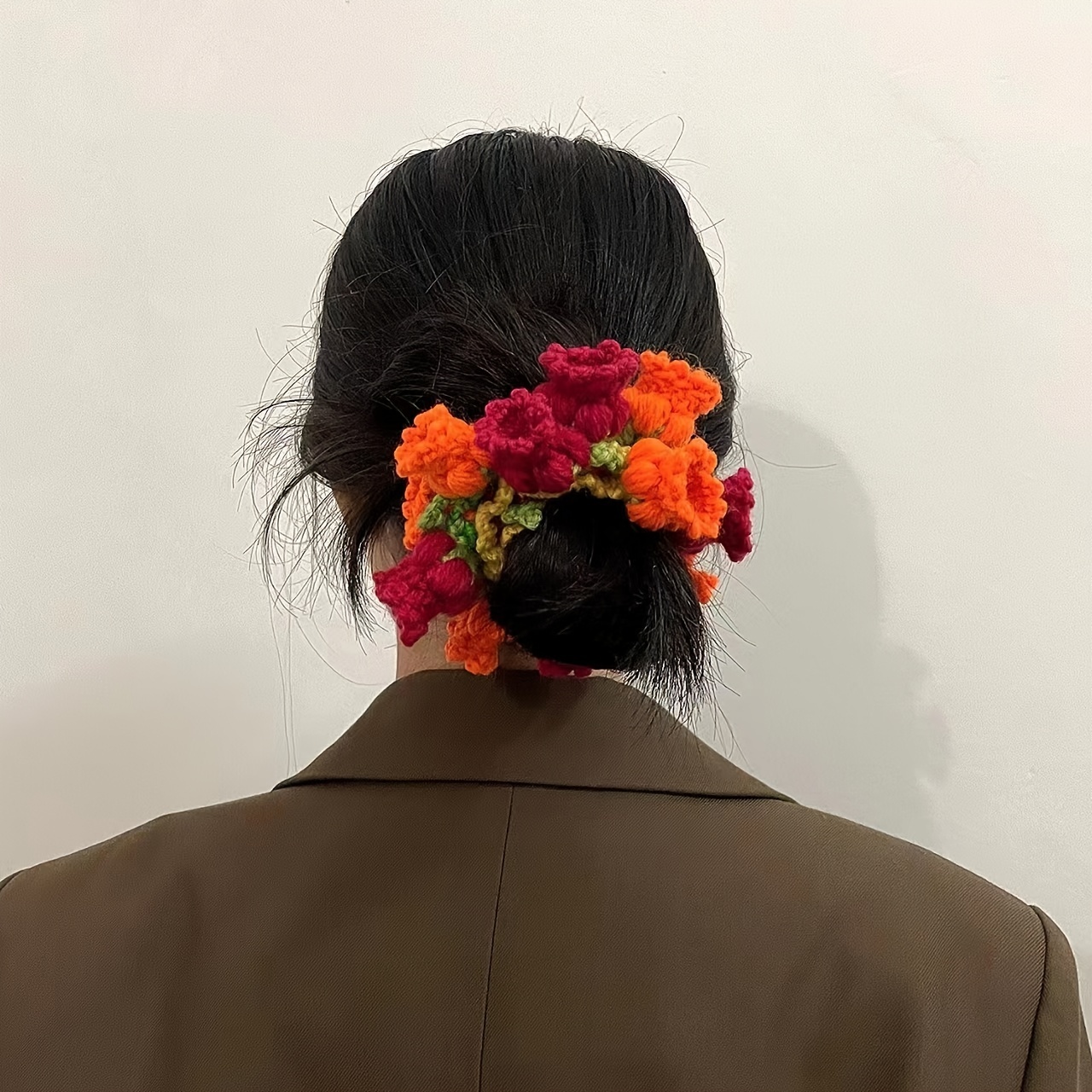 Handmade Crochet Flower Hair Ring Crochet Hair Rope Knitted Temu