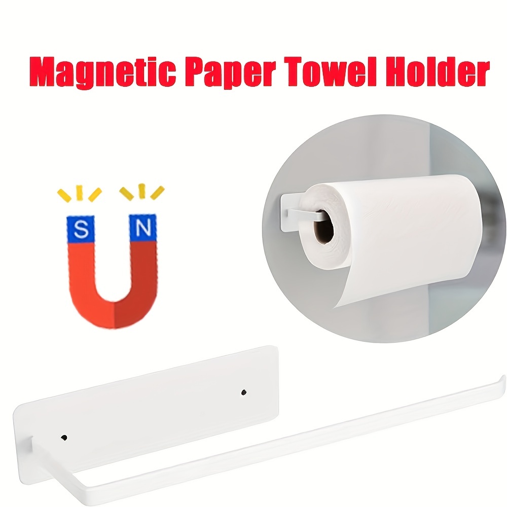 

1pc Magnetic Paper Towel Holder, Towel Bar White For Refrigerator Grills Griddles Rvs Tailgates, Carbon Steel With Rust-resistant Finish, Fit Most Us Paper Roll