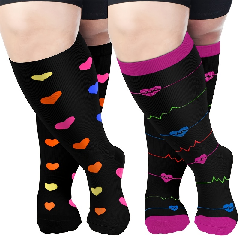 2 pares de calcetines de compresión para mujer, talla grande, 20-30 mmhg,  calcetines de compresión extra grandes para pantorrilla ancha