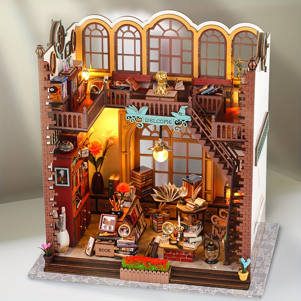 ROBOTIME Dollhouse Kit Miniature DIY Library House Kits Best Birthday Gifts  for Teens