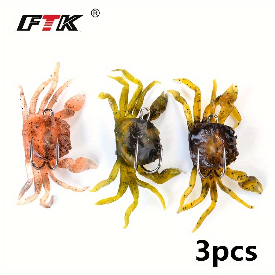 3pcs Artificial Crab Baits - 3D Simulation Soft Baits With Sharp Hooks -  For Sea Fishing!