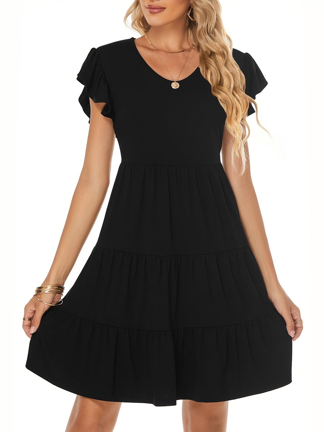 Casual Ruffle Mini Dress Ruffle Sleeve Waist Summer Flowy - Temu