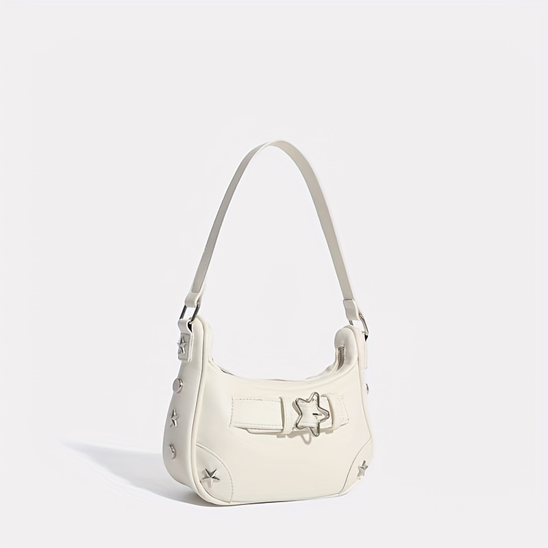 Star Pattern Zipper Sling Bag, PU Leather Y2K Style Shoulder Bag, Fashion Portable Underarm Bag,Temu